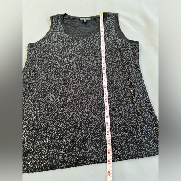Eileen Fisher Black Silk Stretch Sequin Asymmetrical Tank w/Side Slit Sz PP - Picture 9 of 13